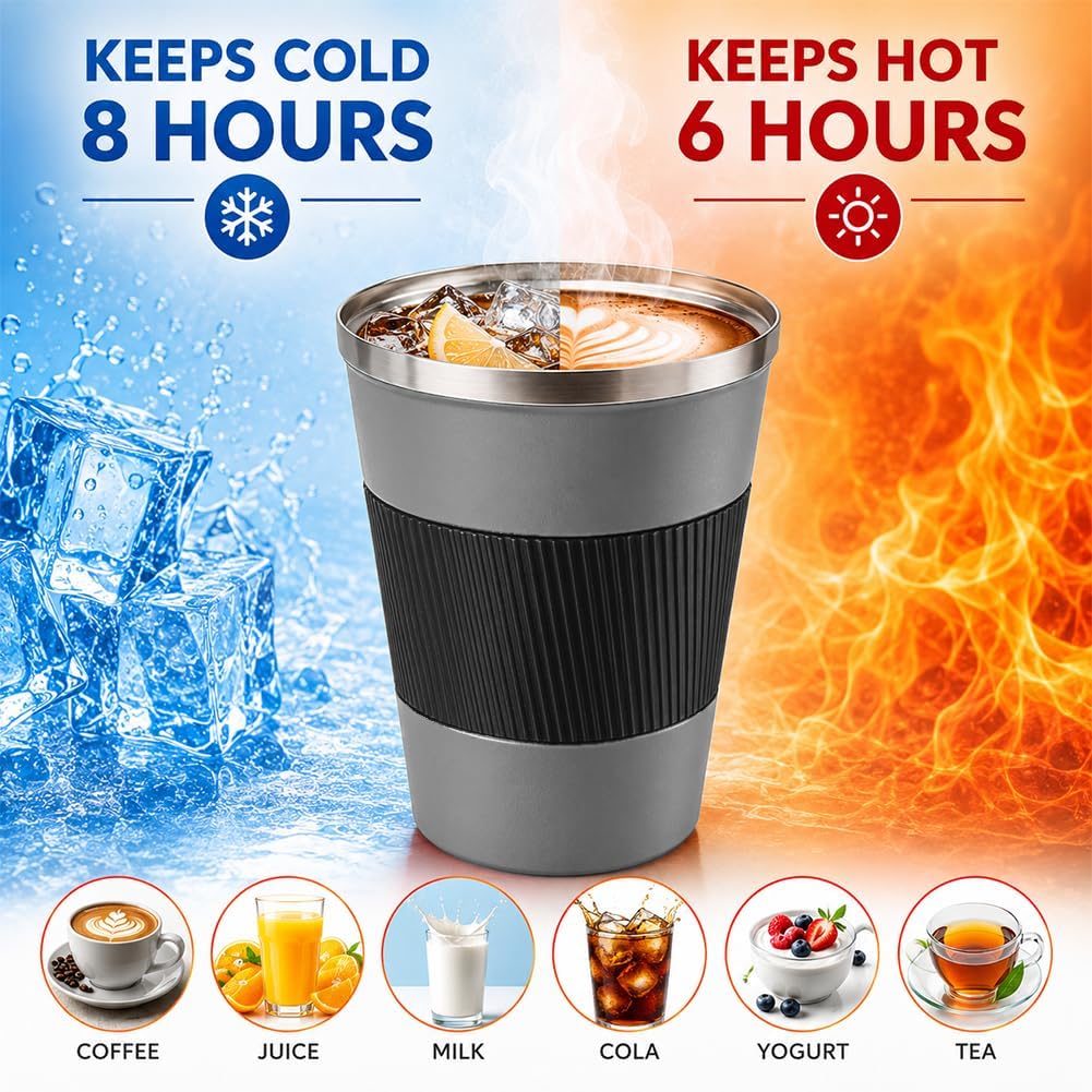 Coffee Mug with Leak Proof Lid, Travel Mug Stainless Steel Tumbler, Double Wall Vacuum Insulated Coffee Cup, Reusable Thermal Cup for Car, Office, Outdoor,for Men&Women (White V3, 12OZ)