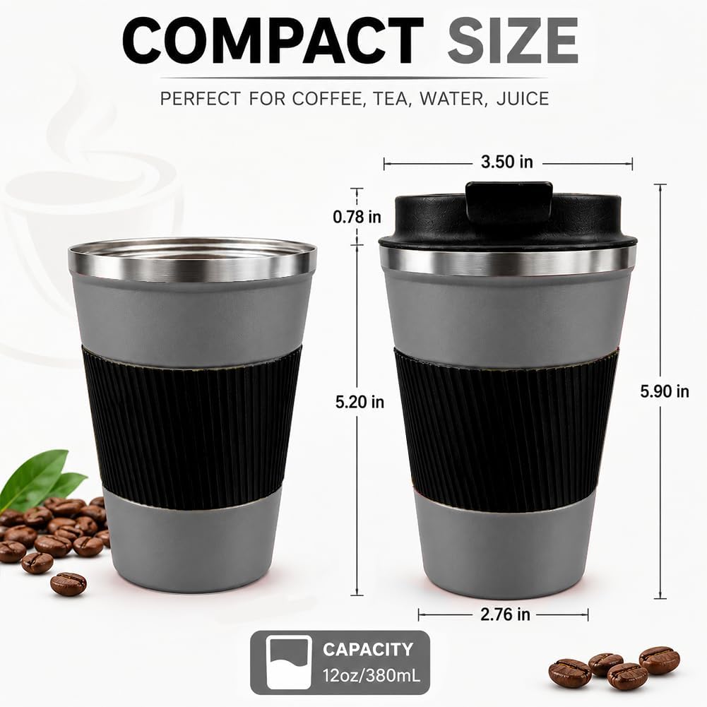Coffee Mug with Leak Proof Lid, Travel Mug Stainless Steel Tumbler, Double Wall Vacuum Insulated Coffee Cup, Reusable Thermal Cup for Car, Office, Outdoor,for Men&Women (White V3, 12OZ)