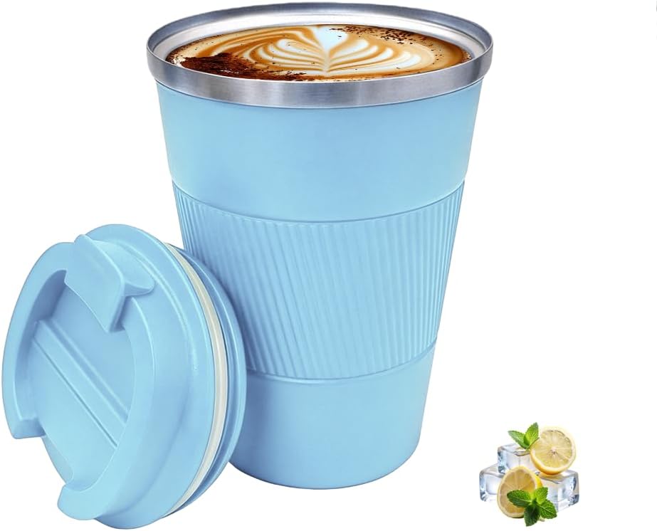 Coffee Mug with Leak Proof Lid, Travel Mug Stainless Steel Tumbler, Double Wall Vacuum Insulated Coffee Cup, Reusable Thermal Cup for Car, Office, Outdoor,for Men&Women (White V3, 12OZ)