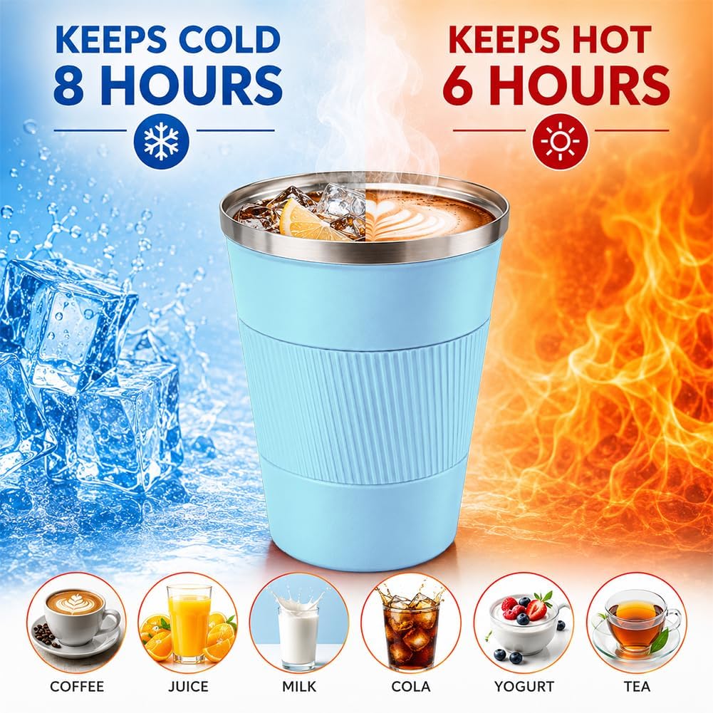 Coffee Mug with Leak Proof Lid, Travel Mug Stainless Steel Tumbler, Double Wall Vacuum Insulated Coffee Cup, Reusable Thermal Cup for Car, Office, Outdoor,for Men&Women (White V3, 12OZ)