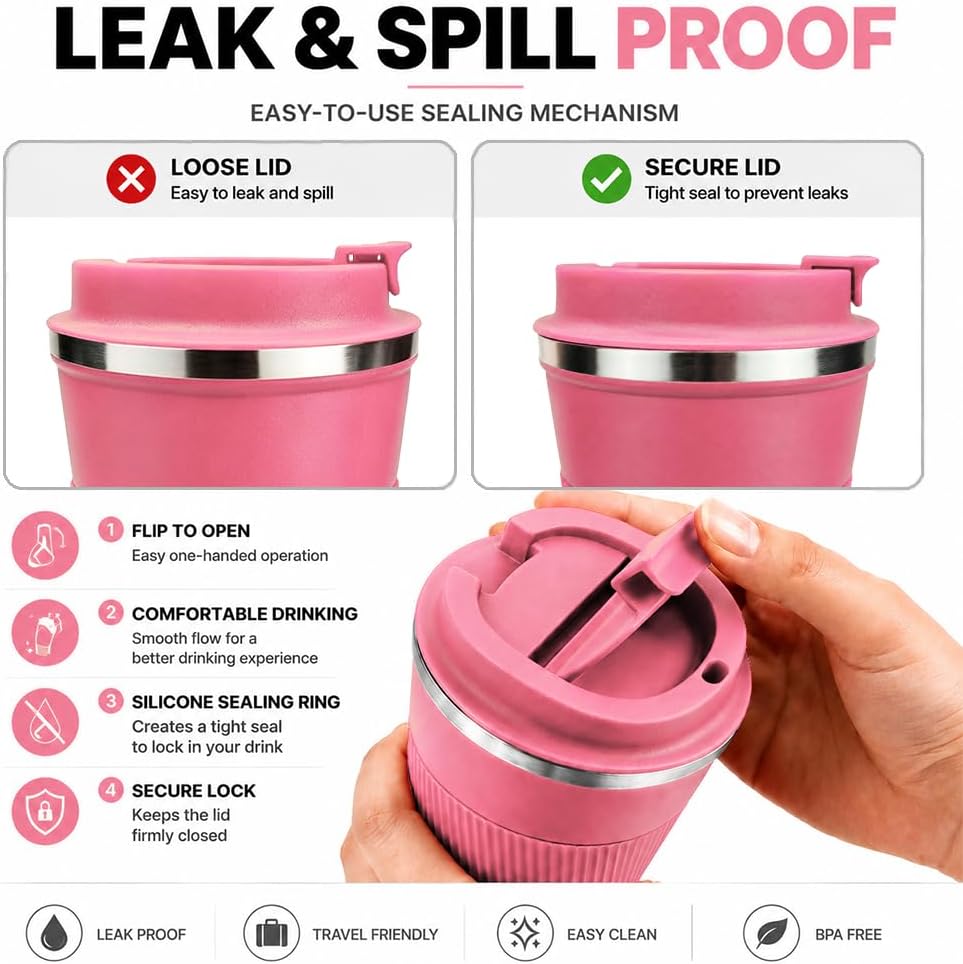 Coffee Mug with Leak Proof Lid, Travel Mug Stainless Steel Tumbler, Double Wall Vacuum Insulated Coffee Cup, Reusable Thermal Cup for Car, Office, Outdoor,for Men&Women (White V3, 12OZ)