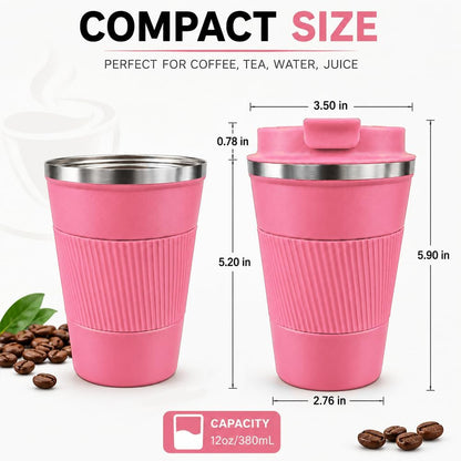 Coffee Mug with Leak Proof Lid, Travel Mug Stainless Steel Tumbler, Double Wall Vacuum Insulated Coffee Cup, Reusable Thermal Cup for Car, Office, Outdoor,for Men&Women (White V3, 12OZ)