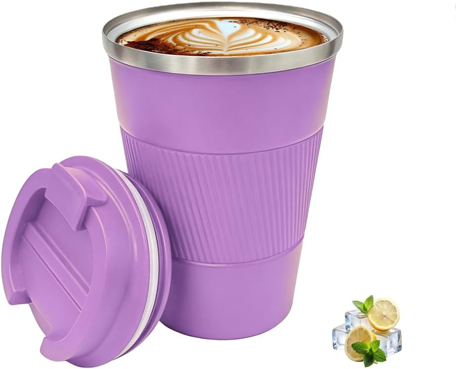 Coffee Mug with Leak Proof Lid, Travel Mug Stainless Steel Tumbler, Double Wall Vacuum Insulated Coffee Cup, Reusable Thermal Cup for Car, Office, Outdoor,for Men&Women (White V3, 12OZ)