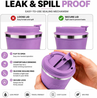 Coffee Mug with Leak Proof Lid, Travel Mug Stainless Steel Tumbler, Double Wall Vacuum Insulated Coffee Cup, Reusable Thermal Cup for Car, Office, Outdoor,for Men&Women (White V3, 12OZ)