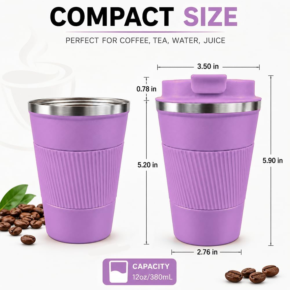 Coffee Mug with Leak Proof Lid, Travel Mug Stainless Steel Tumbler, Double Wall Vacuum Insulated Coffee Cup, Reusable Thermal Cup for Car, Office, Outdoor,for Men&Women (White V3, 12OZ)