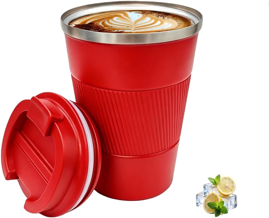 Coffee Mug with Leak Proof Lid, Travel Mug Stainless Steel Tumbler, Double Wall Vacuum Insulated Coffee Cup, Reusable Thermal Cup for Car, Office, Outdoor,for Men&Women (White V3, 12OZ)