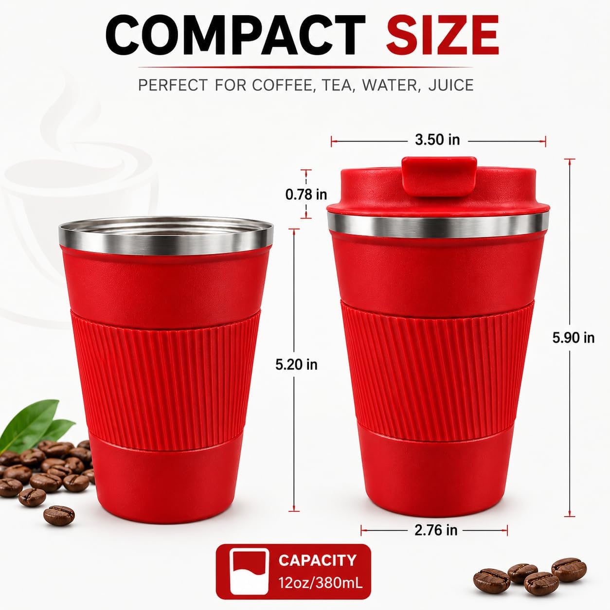Coffee Mug with Leak Proof Lid, Travel Mug Stainless Steel Tumbler, Double Wall Vacuum Insulated Coffee Cup, Reusable Thermal Cup for Car, Office, Outdoor,for Men&Women (White V3, 12OZ)