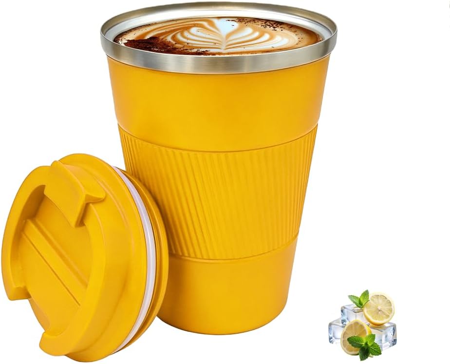 Coffee Mug with Leak Proof Lid, Travel Mug Stainless Steel Tumbler, Double Wall Vacuum Insulated Coffee Cup, Reusable Thermal Cup for Car, Office, Outdoor,for Men&Women (White V3, 12OZ)