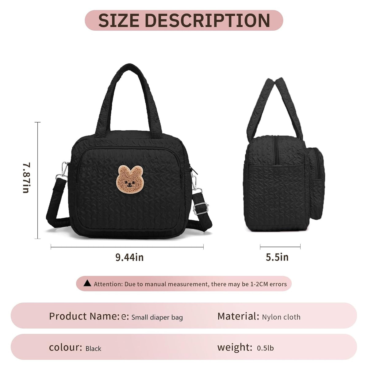 Small Diaper Bag Tote, Crossbody Diaper Bag Mini Purse with 8 Pockets