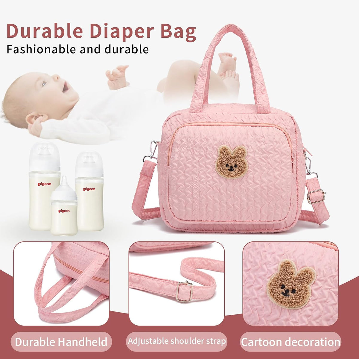 Small Diaper Bag Tote, Crossbody Diaper Bag Mini Purse with 8 Pockets