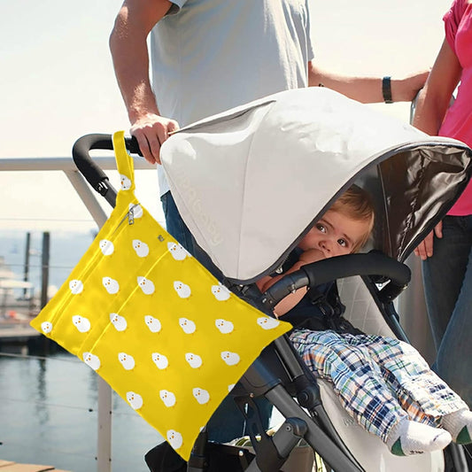 Chick Animal 2Pcs Wet Bag with Zippered Pockets Washable Reusable Roomy Diaper Bag for Travel,Beach,Daycare,Stroller,Diapers,Dirty Gym Clothes,Wet Swimsuits,Toiletries
