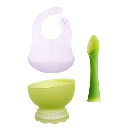Advanced Feeding Set Fold N Go Silicone Baby Bib w Travel Case (Lilac)