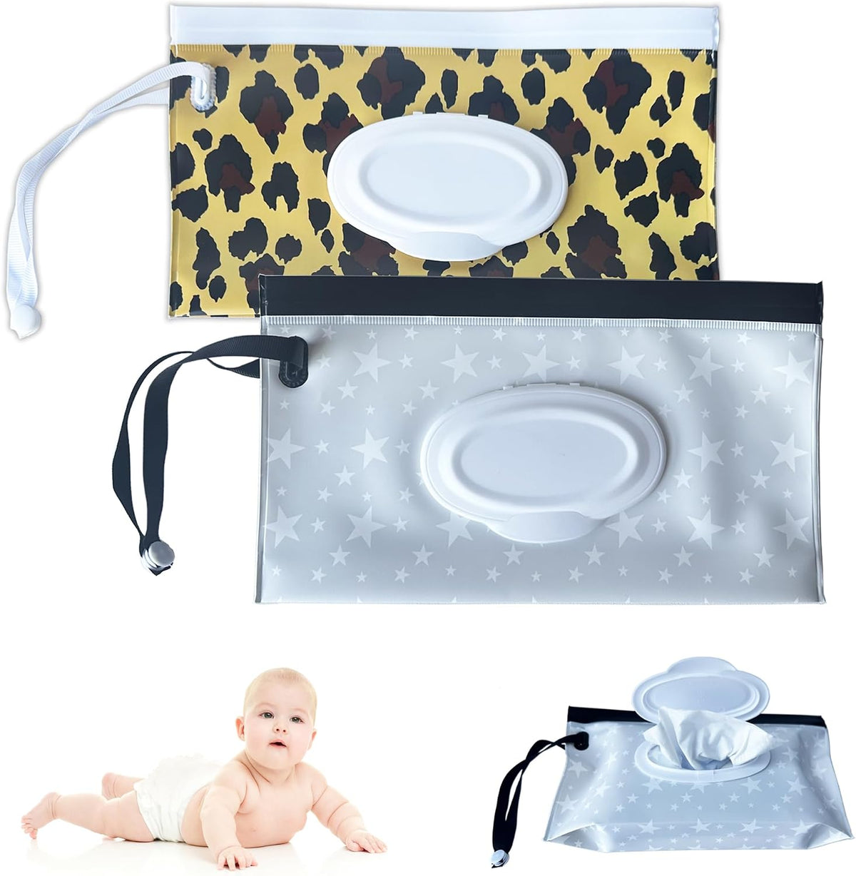 Baby Wipe Dispenser, Portable Baby Wipe Holder Refillable Wet Wipes Container for outdoor Reusable Travel Baby Wipes Case Wet Wipe Pouch Wipe Holder Keeps Fresh Wet for Travel Camping hiking