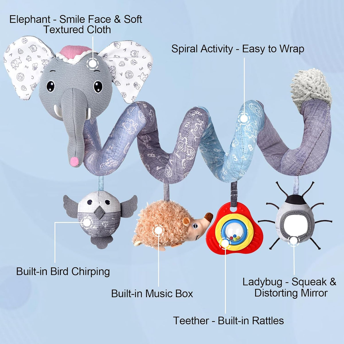 Musical Car Seat Toys Newborn Toys, Stroller Toys Baby Toys 0-6 Months Infant Toys, Baby Toys for Carseat Stroller Crib with Rattles Teether, Baby Toys for 0 3 6 9 12 Boys Girls Enfants