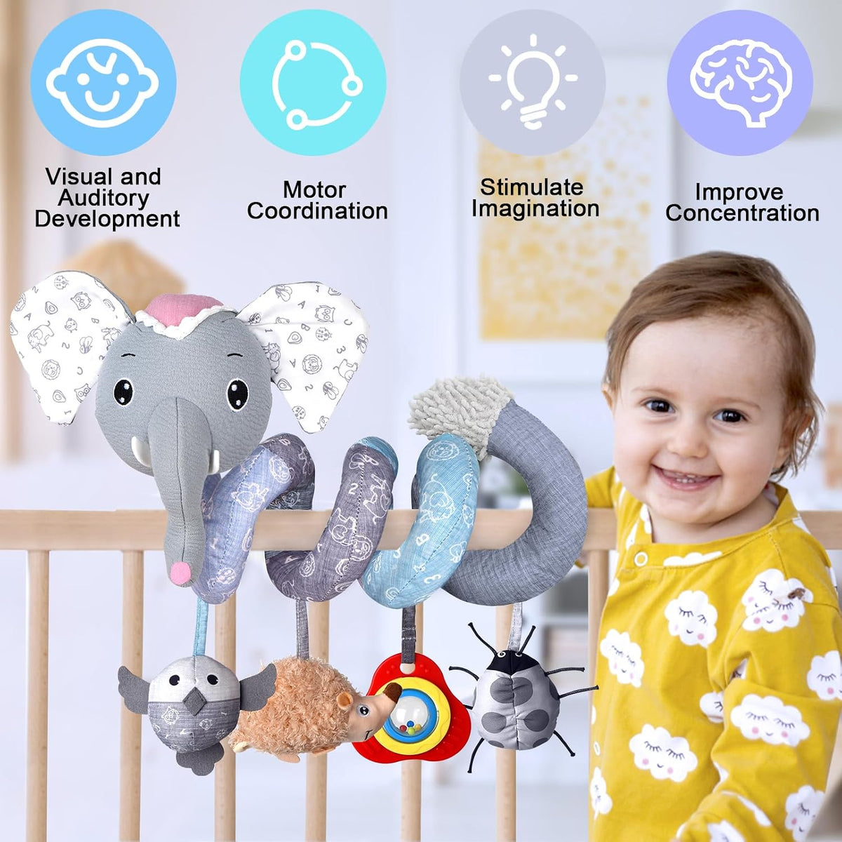 Musical Car Seat Toys Newborn Toys, Stroller Toys Baby Toys 0-6 Months Infant Toys, Baby Toys for Carseat Stroller Crib with Rattles Teether, Baby Toys for 0 3 6 9 12 Boys Girls Enfants