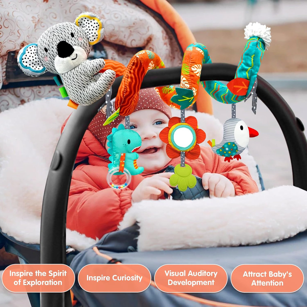Musical Car Seat Toys Newborn Toys, Stroller Toys Baby Toys 0-6 Months Infant Toys, Baby Toys for Carseat Stroller Crib with Rattles Teether, Baby Toys for 0 3 6 9 12 Boys Girls Enfants
