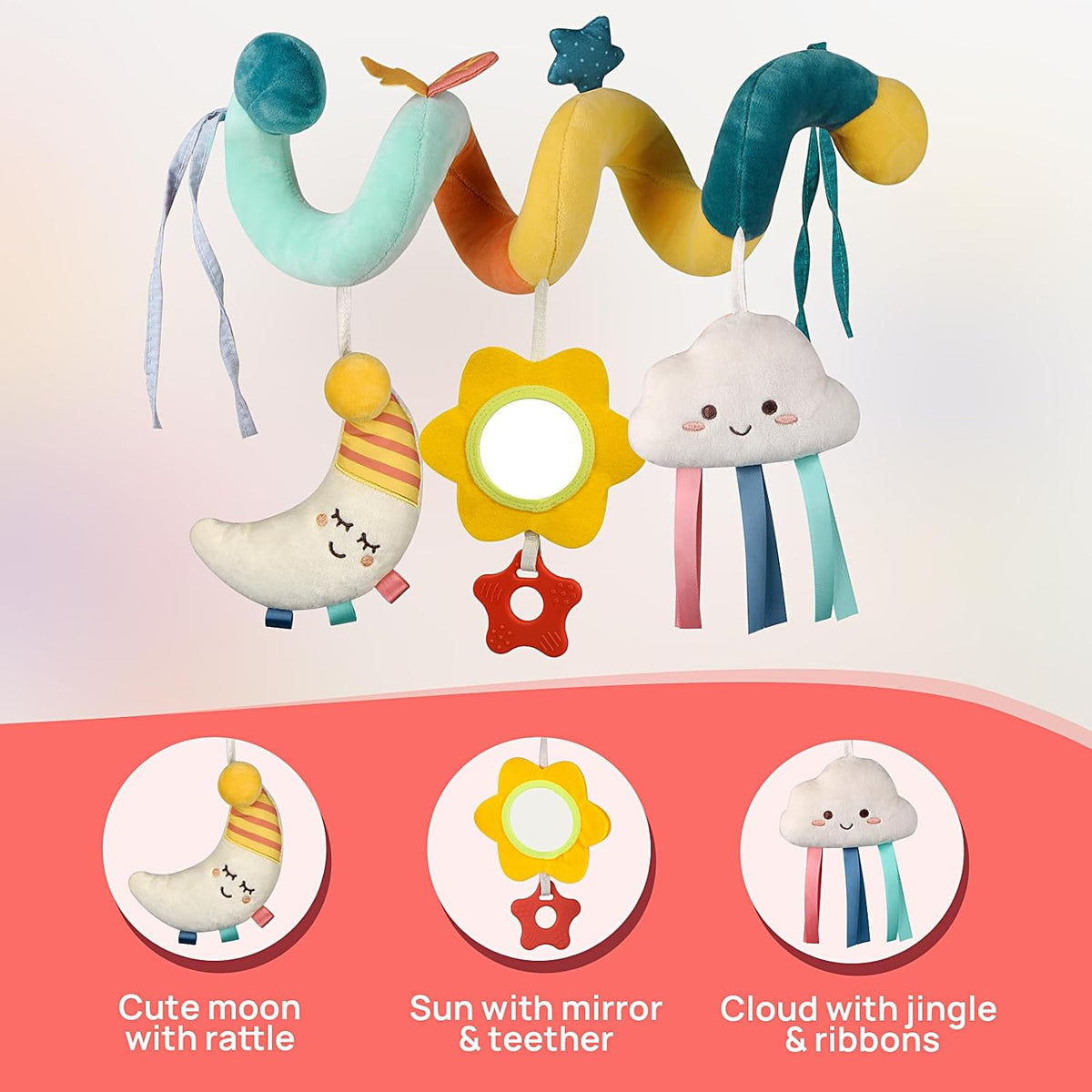 Musical Car Seat Toys Newborn Toys, Stroller Toys Baby Toys 0-6 Months Infant Toys, Baby Toys for Carseat Stroller Crib with Rattles Teether, Baby Toys for 0 3 6 9 12 Boys Girls Enfants