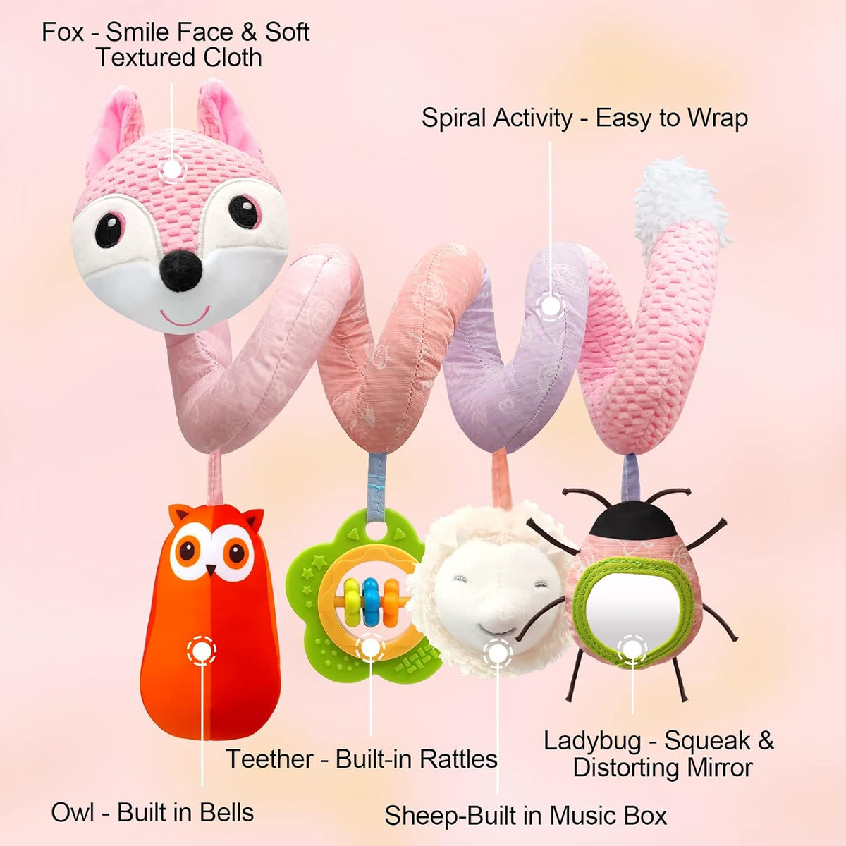 Musical Car Seat Toys Newborn Toys, Stroller Toys Baby Toys 0-6 Months Infant Toys, Baby Toys for Carseat Stroller Crib with Rattles Teether, Baby Toys for 0 3 6 9 12 Boys Girls Enfants