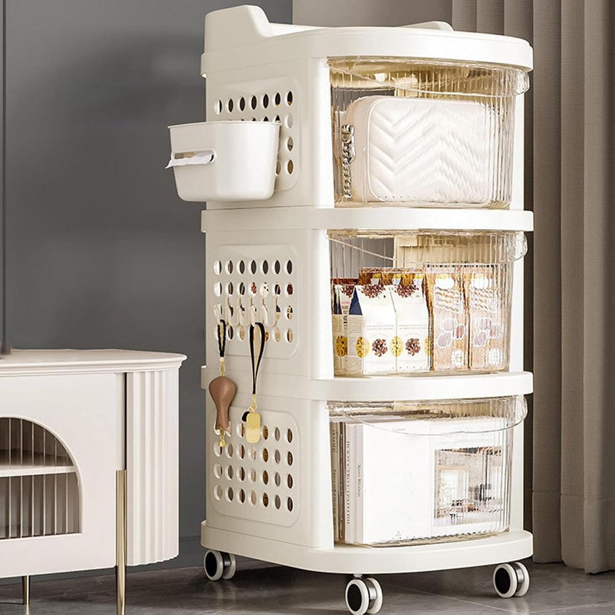 Baby Changing Table Cart with Movable 3 Layer Large Capacity Drawer Design for Newborn Essentials Storage Organizer