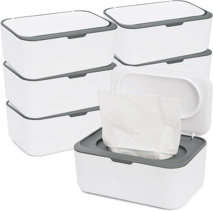 6 Pcs Baby Wipes Dispenser, Easy Pull Wipe Holder with Concave Surface Lid, Non-slip Wipe Cases Containers with Sealing Design for Bathroom, Baby Nursery, Grey