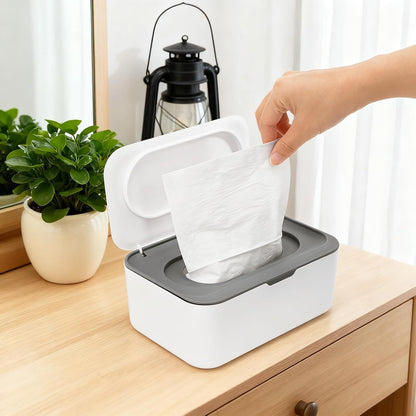 6 Pcs Baby Wipes Dispenser, Easy Pull Wipe Holder with Concave Surface Lid, Non-slip Wipe Cases Containers with Sealing Design for Bathroom, Baby Nursery, Grey