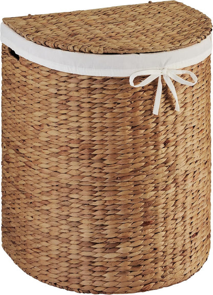 Half Moon Laundry Hamper w/Lid, Woven Half Round Laundry Basket, w/Removable Liner & Bult-in Handles for Bathroom, Bedroom & Laundry Room - Chestnut