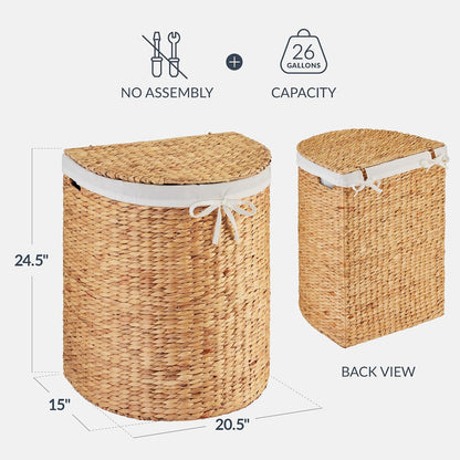 Half Moon Laundry Hamper w/Lid, Woven Half Round Laundry Basket, w/Removable Liner & Bult-in Handles for Bathroom, Bedroom & Laundry Room - Chestnut