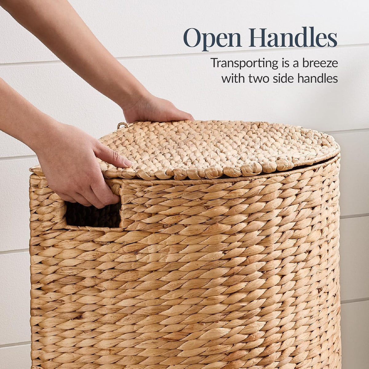 Half Moon Laundry Hamper w/Lid, Woven Half Round Laundry Basket, w/Removable Liner & Bult-in Handles for Bathroom, Bedroom & Laundry Room - Chestnut