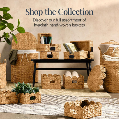 Half Moon Laundry Hamper w/Lid, Woven Half Round Laundry Basket, w/Removable Liner & Bult-in Handles for Bathroom, Bedroom & Laundry Room - Chestnut