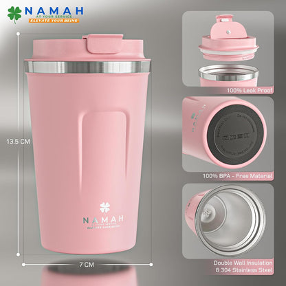 NAMAH® 12oz Insulated Stainless Steel Coffee Mug with Lid – Double Wall Vacuum Insulated Travel Cup for Hot & Cold Drinks – Leakproof Reusable Tumbler for Coffee, Tea & Cocoa – Forest Olive Green