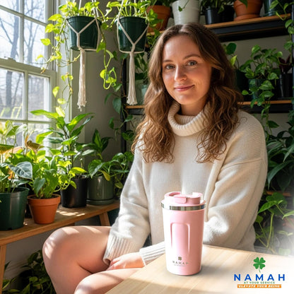 NAMAH® 12oz Insulated Stainless Steel Coffee Mug with Lid – Double Wall Vacuum Insulated Travel Cup for Hot & Cold Drinks – Leakproof Reusable Tumbler for Coffee, Tea & Cocoa – Forest Olive Green