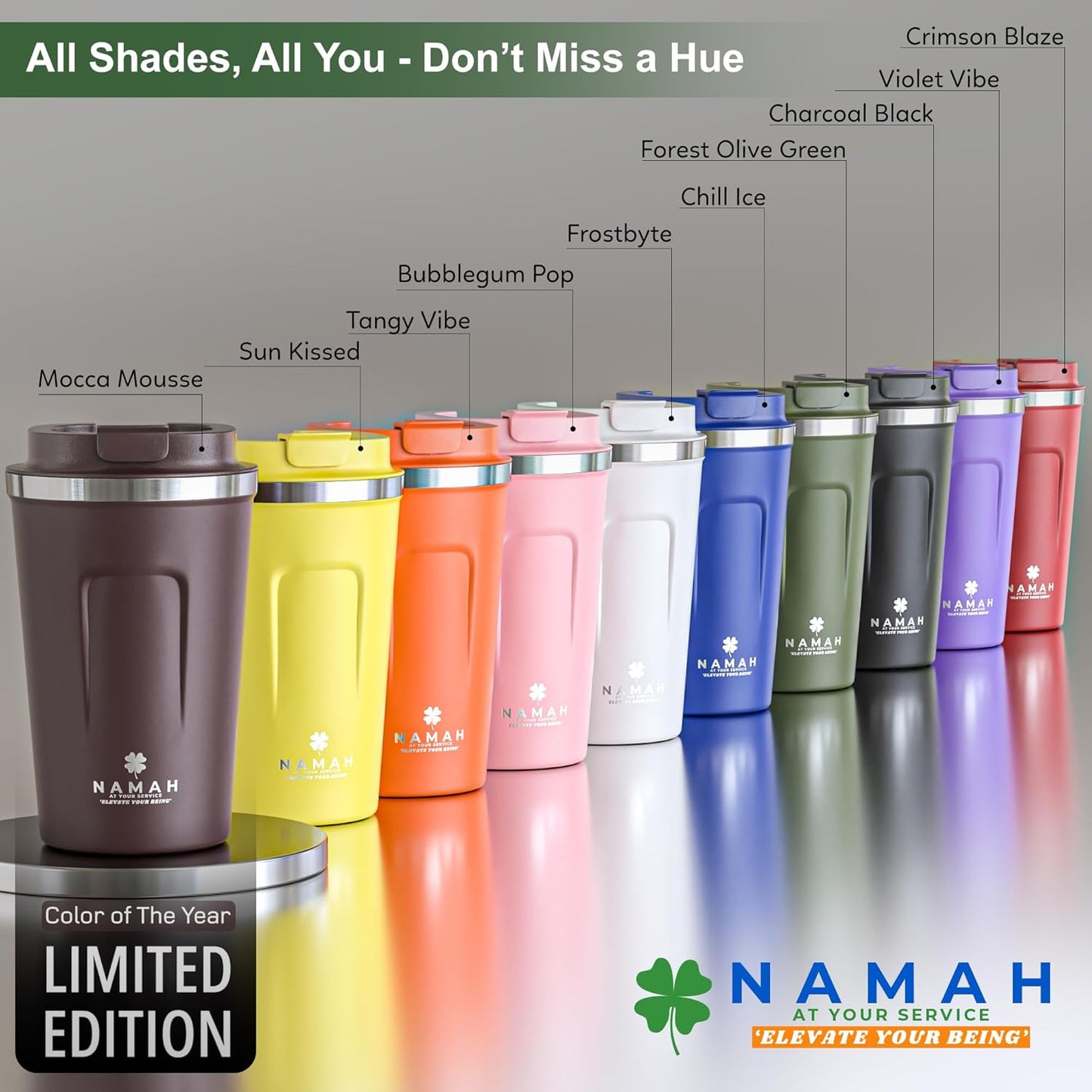 NAMAH® 12oz Insulated Stainless Steel Coffee Mug with Lid – Double Wall Vacuum Insulated Travel Cup for Hot & Cold Drinks – Leakproof Reusable Tumbler for Coffee, Tea & Cocoa – Forest Olive Green