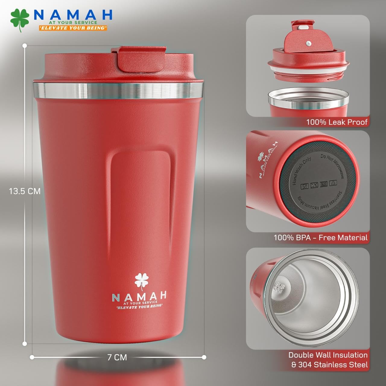 NAMAH® 12oz Insulated Stainless Steel Coffee Mug with Lid – Double Wall Vacuum Insulated Travel Cup for Hot & Cold Drinks – Leakproof Reusable Tumbler for Coffee, Tea & Cocoa – Forest Olive Green
