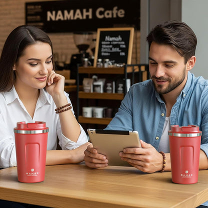NAMAH® 12oz Insulated Stainless Steel Coffee Mug with Lid – Double Wall Vacuum Insulated Travel Cup for Hot & Cold Drinks – Leakproof Reusable Tumbler for Coffee, Tea & Cocoa – Forest Olive Green