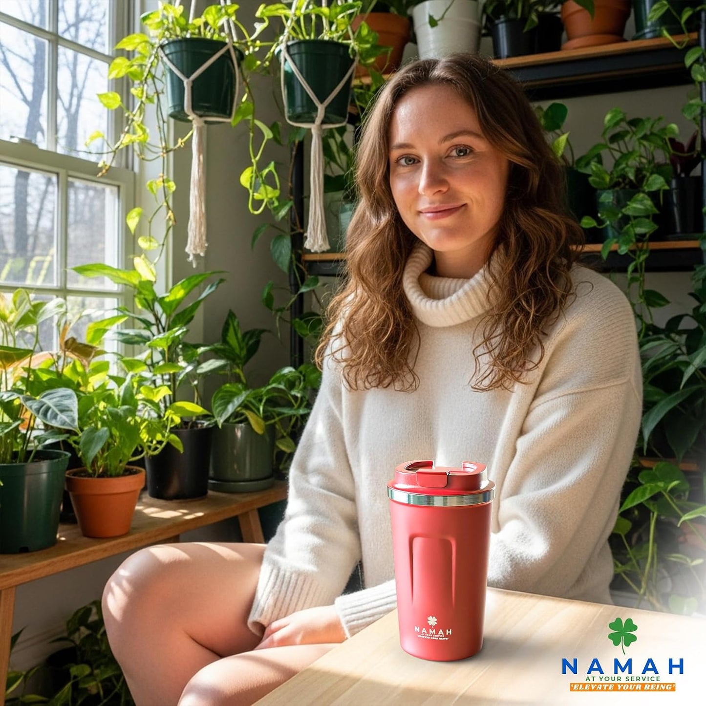 NAMAH® 12oz Insulated Stainless Steel Coffee Mug with Lid – Double Wall Vacuum Insulated Travel Cup for Hot & Cold Drinks – Leakproof Reusable Tumbler for Coffee, Tea & Cocoa – Forest Olive Green