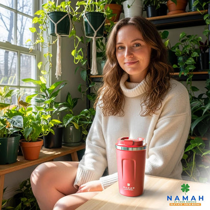 NAMAH® 12oz Insulated Stainless Steel Coffee Mug with Lid – Double Wall Vacuum Insulated Travel Cup for Hot & Cold Drinks – Leakproof Reusable Tumbler for Coffee, Tea & Cocoa – Forest Olive Green