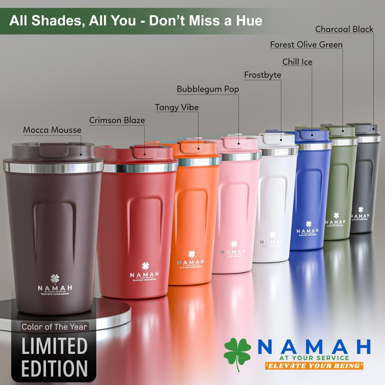 NAMAH® 12oz Insulated Stainless Steel Coffee Mug with Lid – Double Wall Vacuum Insulated Travel Cup for Hot & Cold Drinks – Leakproof Reusable Tumbler for Coffee, Tea & Cocoa – Forest Olive Green