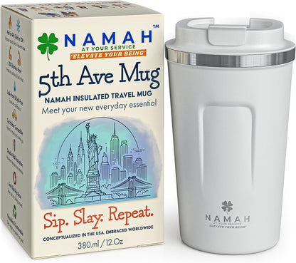 NAMAH® 12oz Insulated Stainless Steel Coffee Mug with Lid – Double Wall Vacuum Insulated Travel Cup for Hot & Cold Drinks – Leakproof Reusable Tumbler for Coffee, Tea & Cocoa – Forest Olive Green