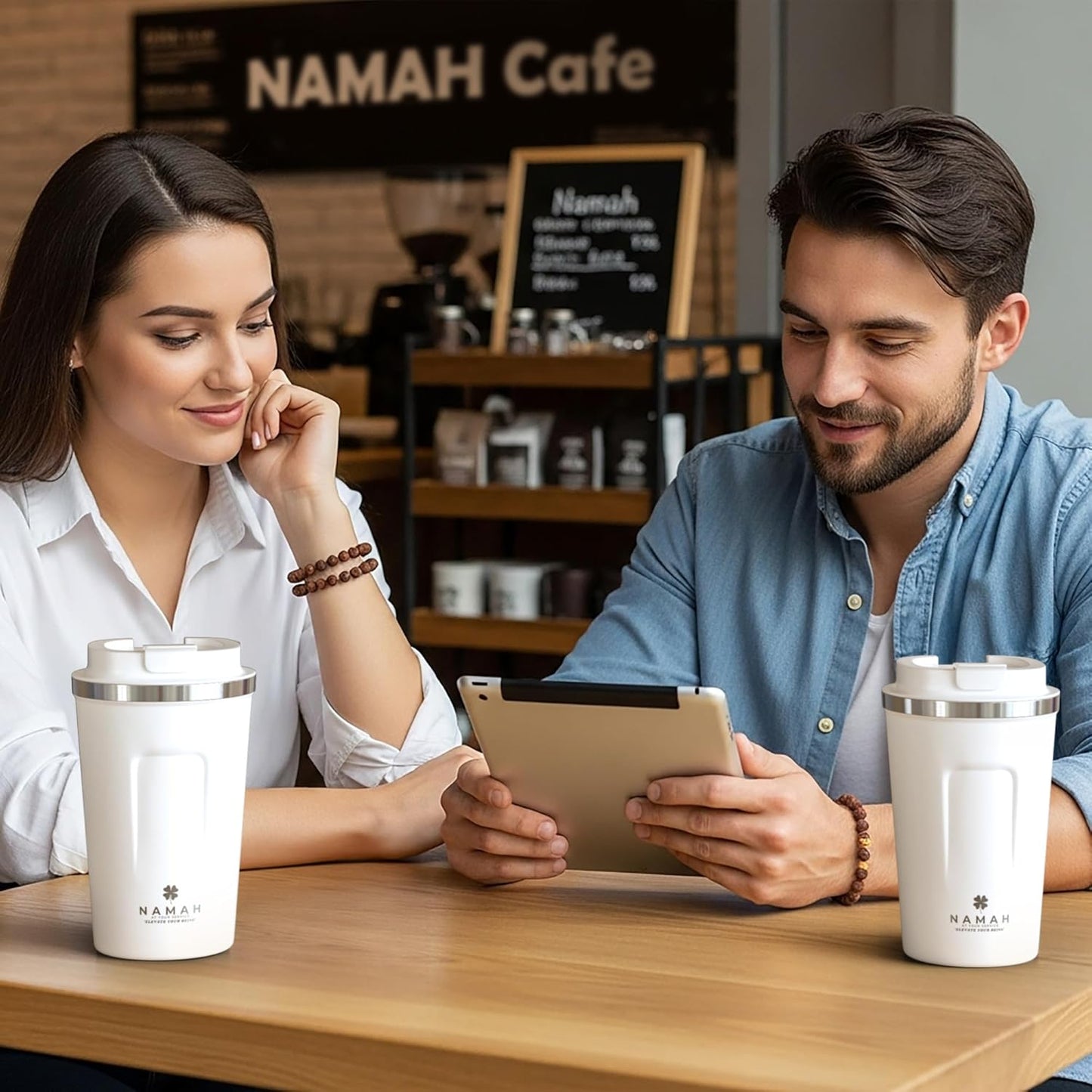 NAMAH® 12oz Insulated Stainless Steel Coffee Mug with Lid – Double Wall Vacuum Insulated Travel Cup for Hot & Cold Drinks – Leakproof Reusable Tumbler for Coffee, Tea & Cocoa – Forest Olive Green