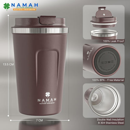 NAMAH® 12oz Insulated Stainless Steel Coffee Mug with Lid – Double Wall Vacuum Insulated Travel Cup for Hot & Cold Drinks – Leakproof Reusable Tumbler for Coffee, Tea & Cocoa – Forest Olive Green