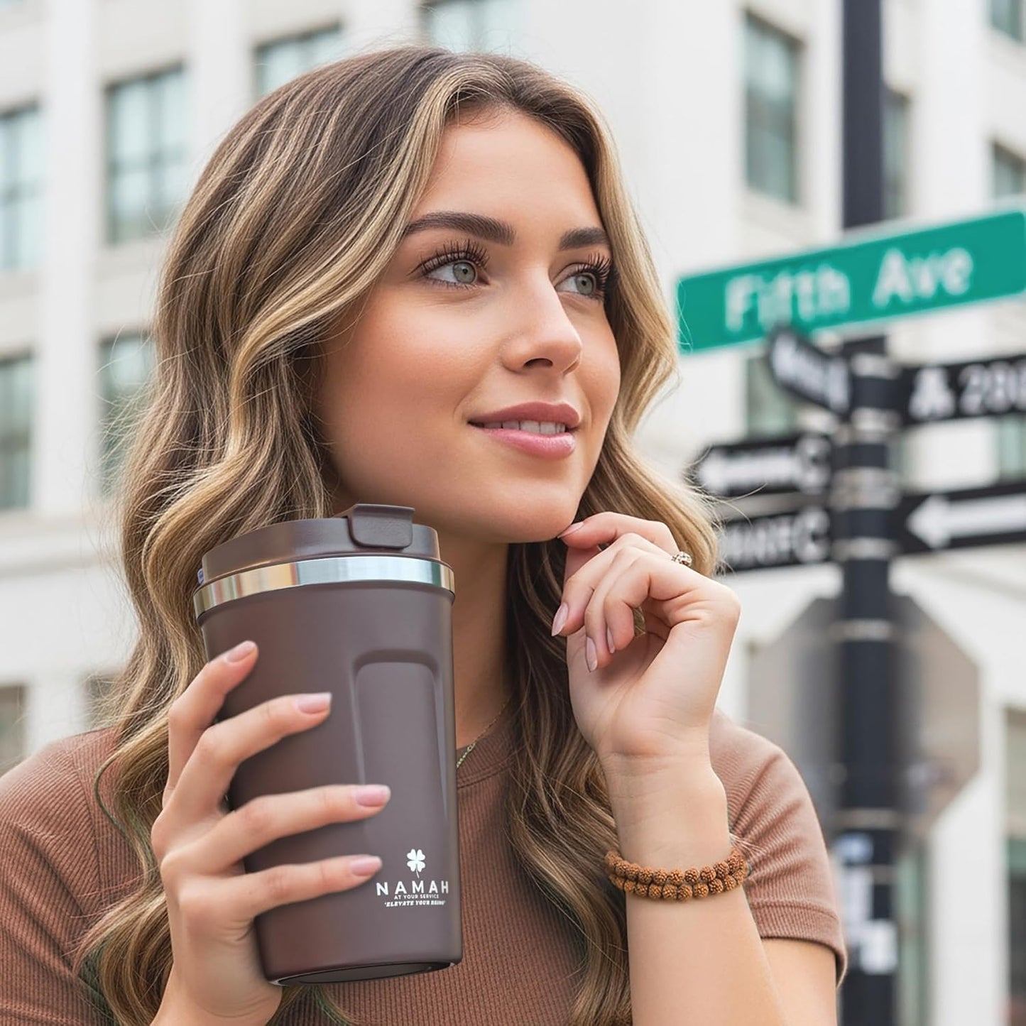 NAMAH® 12oz Insulated Stainless Steel Coffee Mug with Lid – Double Wall Vacuum Insulated Travel Cup for Hot & Cold Drinks – Leakproof Reusable Tumbler for Coffee, Tea & Cocoa – Forest Olive Green