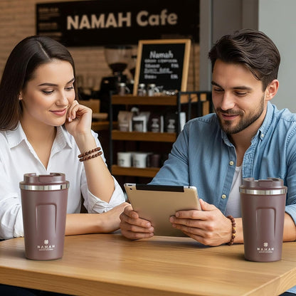 NAMAH® 12oz Insulated Stainless Steel Coffee Mug with Lid – Double Wall Vacuum Insulated Travel Cup for Hot & Cold Drinks – Leakproof Reusable Tumbler for Coffee, Tea & Cocoa – Forest Olive Green