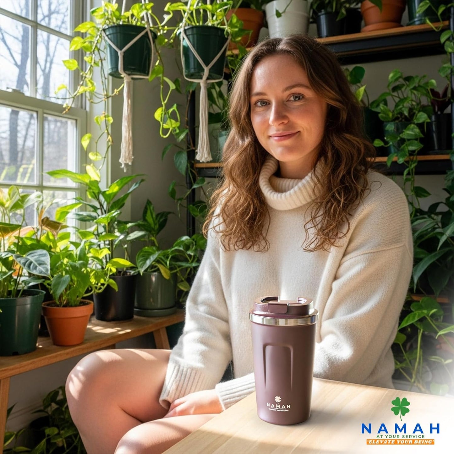 NAMAH® 12oz Insulated Stainless Steel Coffee Mug with Lid – Double Wall Vacuum Insulated Travel Cup for Hot & Cold Drinks – Leakproof Reusable Tumbler for Coffee, Tea & Cocoa – Forest Olive Green