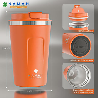 NAMAH® 12oz Insulated Stainless Steel Coffee Mug with Lid – Double Wall Vacuum Insulated Travel Cup for Hot & Cold Drinks – Leakproof Reusable Tumbler for Coffee, Tea & Cocoa – Forest Olive Green