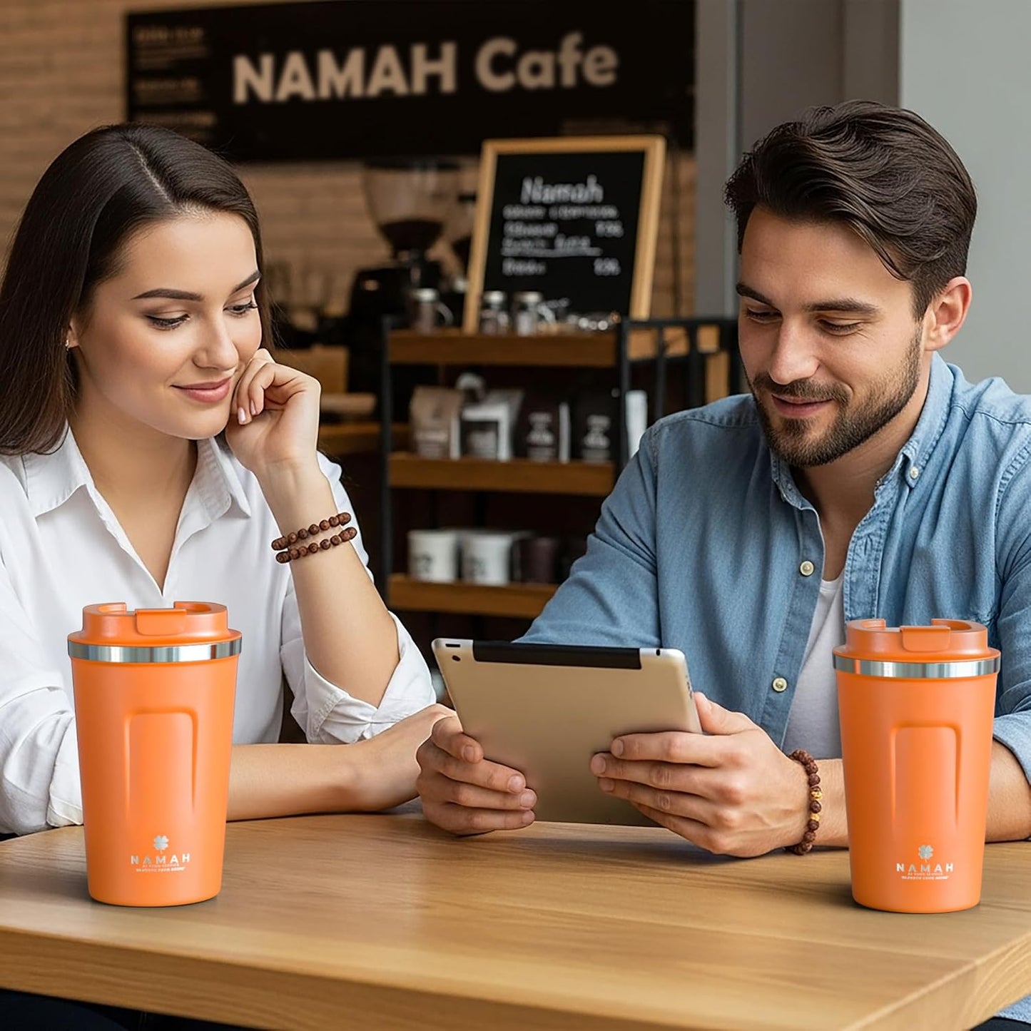 NAMAH® 12oz Insulated Stainless Steel Coffee Mug with Lid – Double Wall Vacuum Insulated Travel Cup for Hot & Cold Drinks – Leakproof Reusable Tumbler for Coffee, Tea & Cocoa – Forest Olive Green