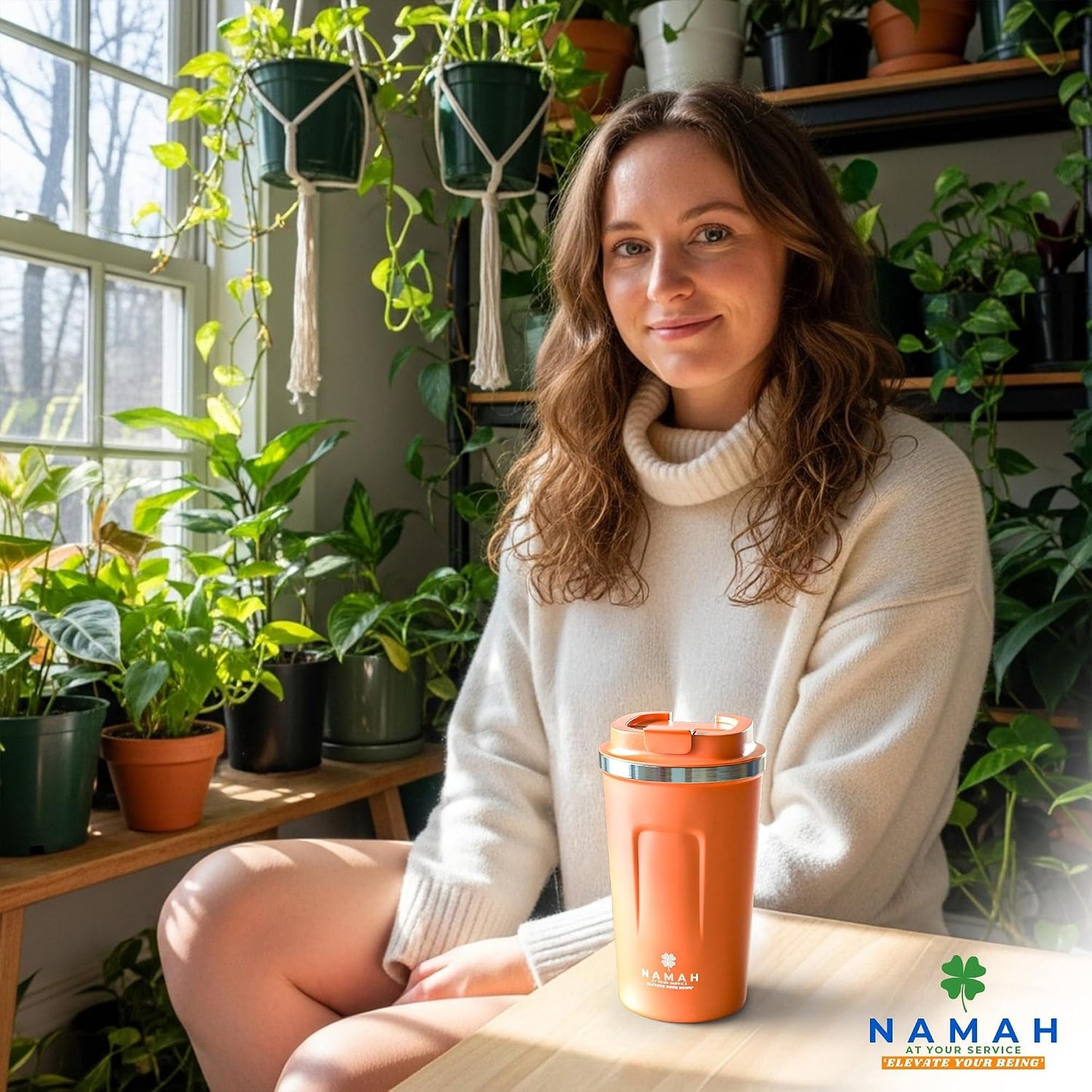 NAMAH® 12oz Insulated Stainless Steel Coffee Mug with Lid – Double Wall Vacuum Insulated Travel Cup for Hot & Cold Drinks – Leakproof Reusable Tumbler for Coffee, Tea & Cocoa – Forest Olive Green