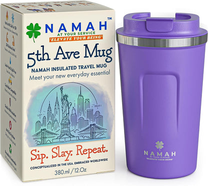 NAMAH® 12oz Insulated Stainless Steel Coffee Mug with Lid – Double Wall Vacuum Insulated Travel Cup for Hot & Cold Drinks – Leakproof Reusable Tumbler for Coffee, Tea & Cocoa – Forest Olive Green