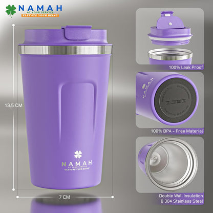 NAMAH® 12oz Insulated Stainless Steel Coffee Mug with Lid – Double Wall Vacuum Insulated Travel Cup for Hot & Cold Drinks – Leakproof Reusable Tumbler for Coffee, Tea & Cocoa – Forest Olive Green