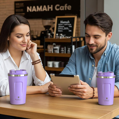 NAMAH® 12oz Insulated Stainless Steel Coffee Mug with Lid – Double Wall Vacuum Insulated Travel Cup for Hot & Cold Drinks – Leakproof Reusable Tumbler for Coffee, Tea & Cocoa – Forest Olive Green