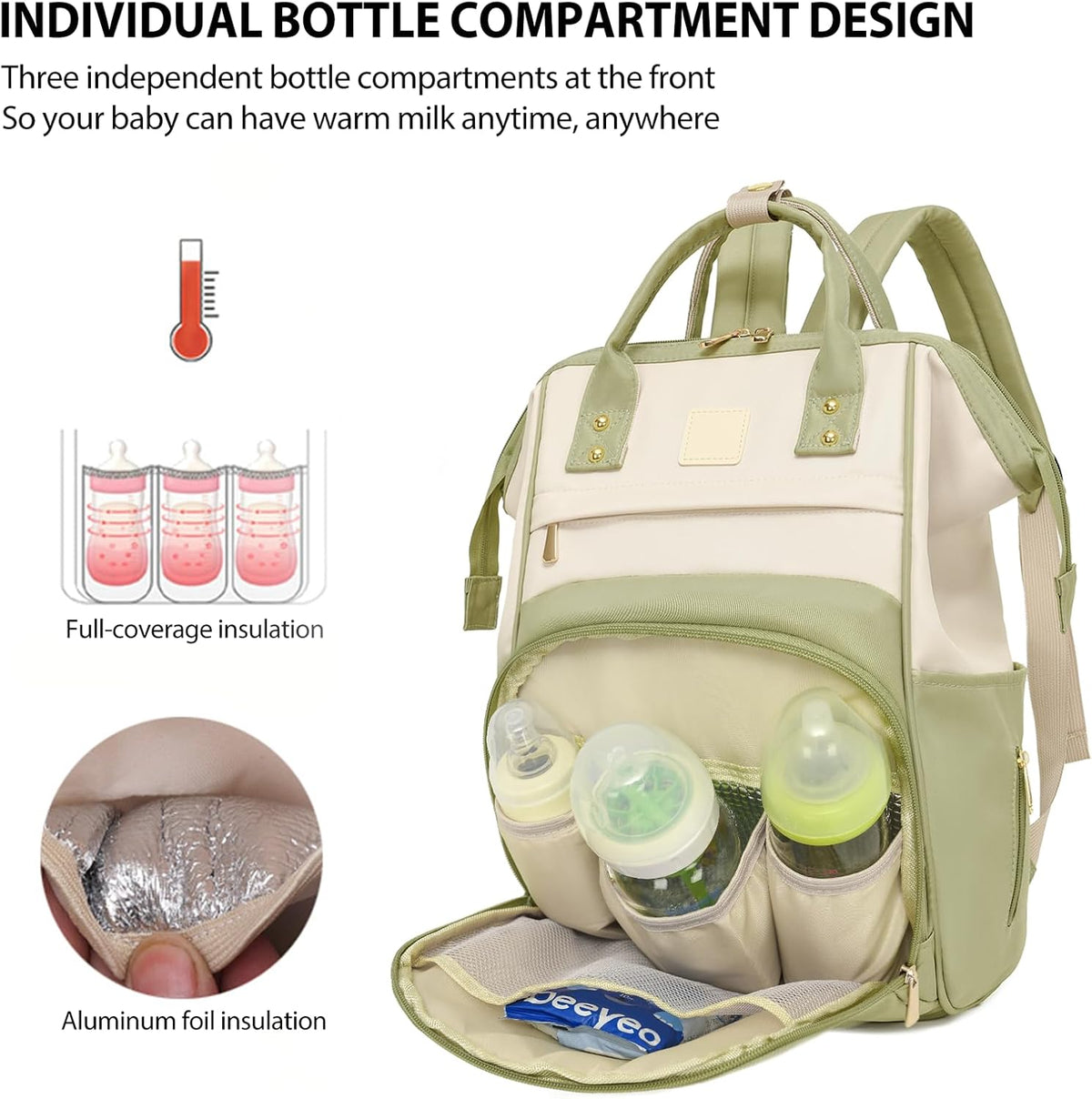 Baby Diaper Bag, Nappy Changing Backpack with Insulated Pockets,Multi-Waterproof Backpack Baby Essentials Travel for for Boys Girls, Multipurpose Travel Back Pack Moms Dads(Green)